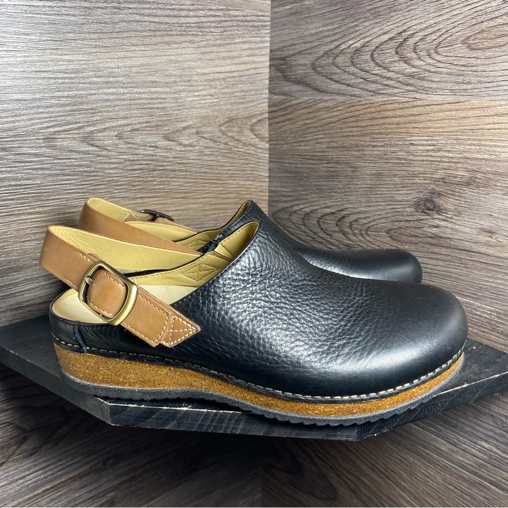 Dansko Black and Tan Comfort Mules with Supportive Sole